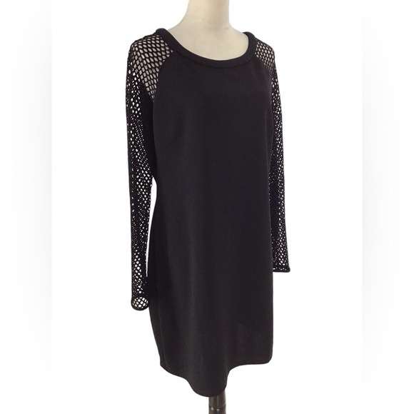 Nicole Miller Studio Black Fishnet Long Sleeve Shift Dress Size 16 - Picture 6 of 9